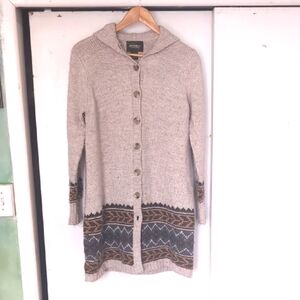 Women's Hooded Cardigan Sweater - Beige and Gray